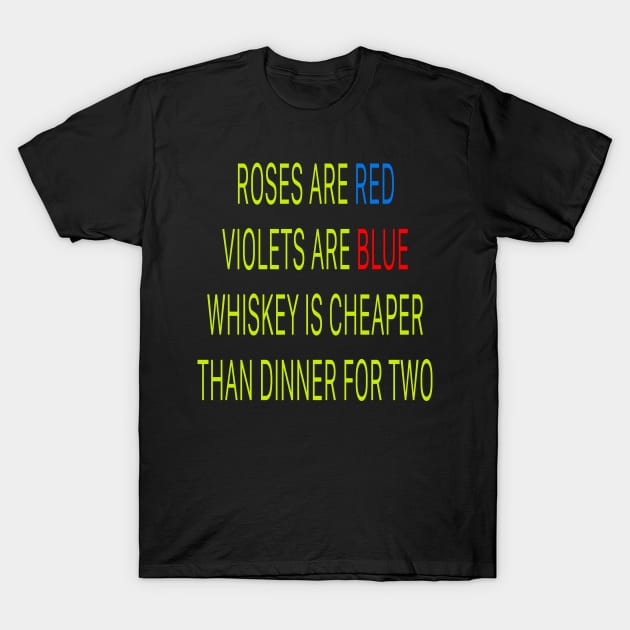 Roses are red violets are blue Whiskey is cheaper than dinner for two T-Shirt by sailorsam1805